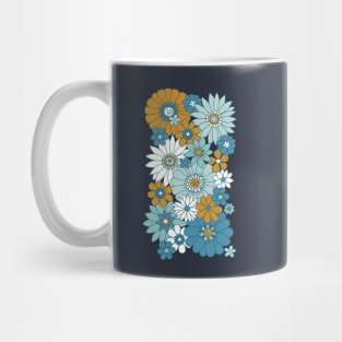 Retro Daisies - Blue + Gold Mug